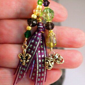 Mardi Gras Beaded Tassel Purse Charm Bohemian Key-chain Fat Tuesday Fob